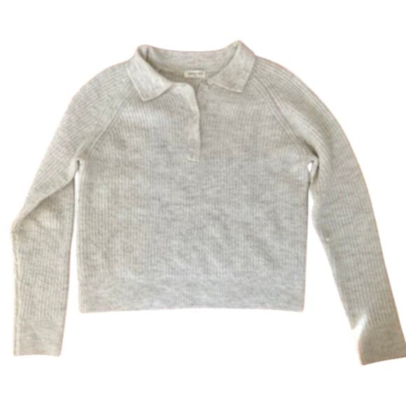 Sophie Rue M Cream Ribbed Knit Polo Collar Sweater Oatmeal - Picture 1 of 3